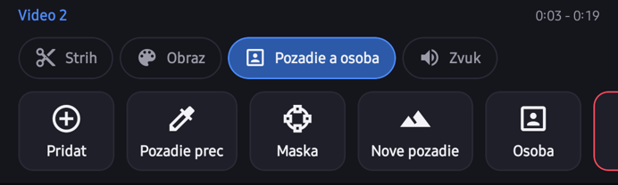 Menu pri vybranom klipe